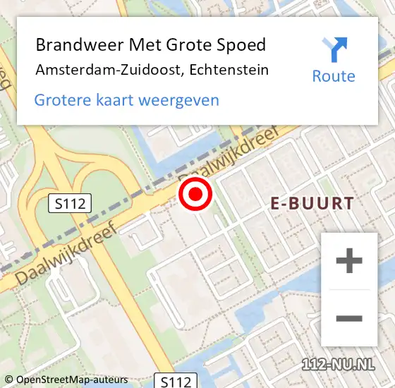 Locatie op kaart van de 112 melding: Brandweer Met Grote Spoed Naar Amsterdam-Zuidoost, Echtenstein op 16 februari 2022 22:16