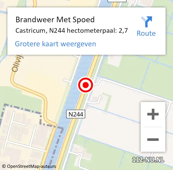 Locatie op kaart van de 112 melding: Brandweer Met Spoed Naar Castricum, N244 hectometerpaal: 2,7 op 16 februari 2022 22:25