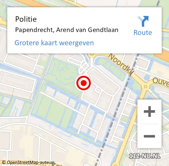 Locatie op kaart van de 112 melding: Politie Papendrecht, Arend van Gendtlaan op 16 februari 2022 22:34