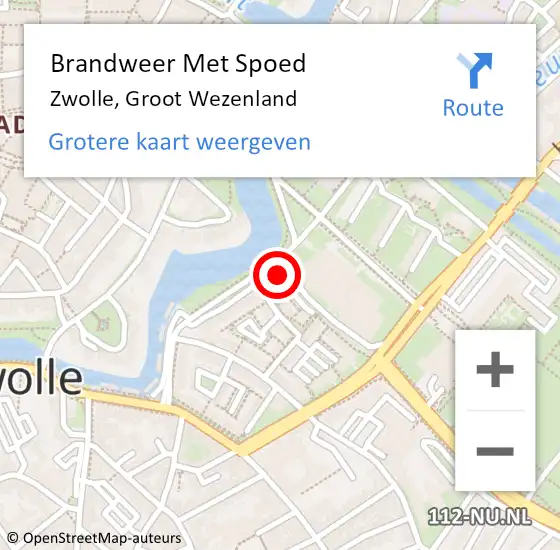 Locatie op kaart van de 112 melding: Brandweer Met Spoed Naar Zwolle, Groot Wezenland op 16 februari 2022 22:39