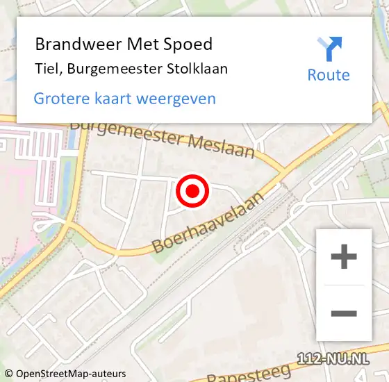 Locatie op kaart van de 112 melding: Brandweer Met Spoed Naar Tiel, Burgemeester Stolklaan op 16 februari 2022 23:17