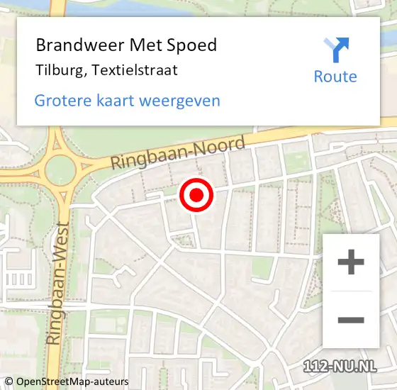 Locatie op kaart van de 112 melding: Brandweer Met Spoed Naar Tilburg, Textielstraat op 16 februari 2022 23:19