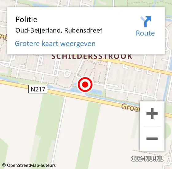 Locatie op kaart van de 112 melding: Politie Oud-Beijerland, Rubensdreef op 16 februari 2022 23:25