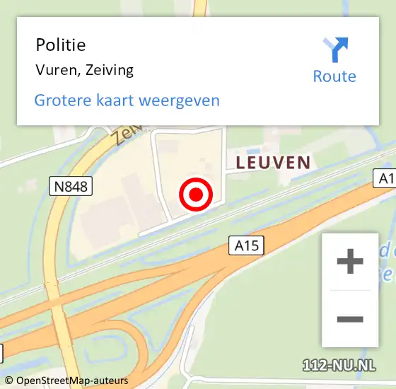 Locatie op kaart van de 112 melding: Politie Vuren, Zeiving op 16 februari 2022 23:37