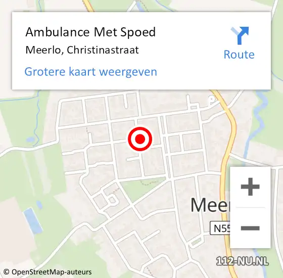 Locatie op kaart van de 112 melding: Ambulance Met Spoed Naar Meerlo, Christinastraat op 8 juli 2014 13:49