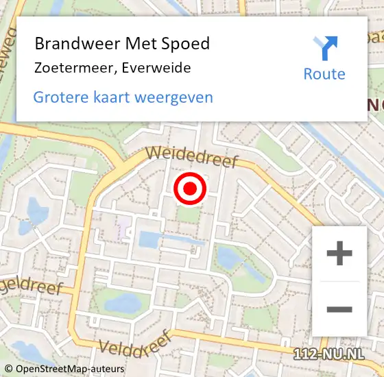 Locatie op kaart van de 112 melding: Brandweer Met Spoed Naar Zoetermeer, Everweide op 17 februari 2022 00:14