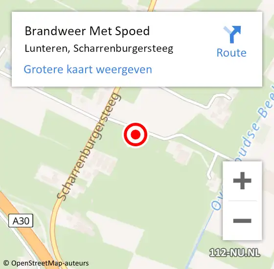 Locatie op kaart van de 112 melding: Brandweer Met Spoed Naar Lunteren, Scharrenburgersteeg op 17 februari 2022 00:16