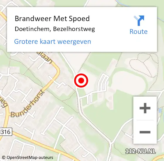 Locatie op kaart van de 112 melding: Brandweer Met Spoed Naar Doetinchem, Bezelhorstweg op 17 februari 2022 00:31