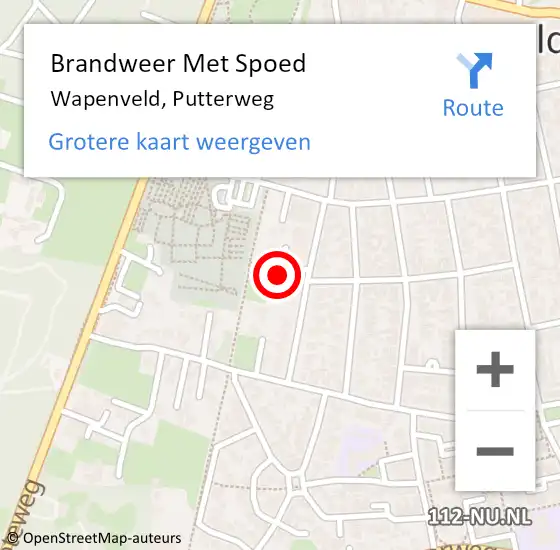 Locatie op kaart van de 112 melding: Brandweer Met Spoed Naar Wapenveld, Putterweg op 17 februari 2022 00:38