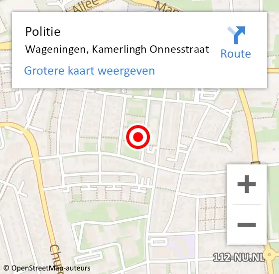 Locatie op kaart van de 112 melding: Politie Wageningen, Kamerlingh Onnesstraat op 17 februari 2022 00:46