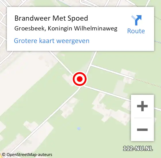 Locatie op kaart van de 112 melding: Brandweer Met Spoed Naar Groesbeek, Koningin Wilhelminaweg op 17 februari 2022 00:48