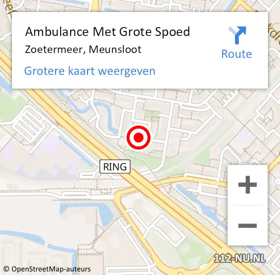 Locatie op kaart van de 112 melding: Ambulance Met Grote Spoed Naar Zoetermeer, Meunsloot op 17 februari 2022 00:49