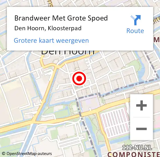 Locatie op kaart van de 112 melding: Brandweer Met Grote Spoed Naar Den Hoorn, Kloosterpad op 17 februari 2022 00:54