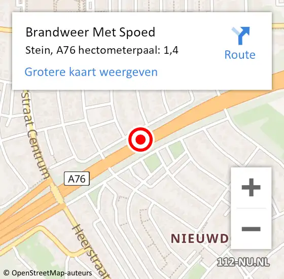 Locatie op kaart van de 112 melding: Brandweer Met Spoed Naar Stein, A76 hectometerpaal: 1,4 op 17 februari 2022 02:10