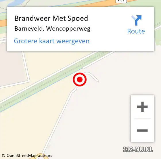Locatie op kaart van de 112 melding: Brandweer Met Spoed Naar Barneveld, Wencopperweg op 17 februari 2022 02:18