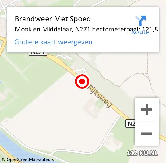 Locatie op kaart van de 112 melding: Brandweer Met Spoed Naar Mook en Middelaar, N271 hectometerpaal: 121,8 op 17 februari 2022 02:26