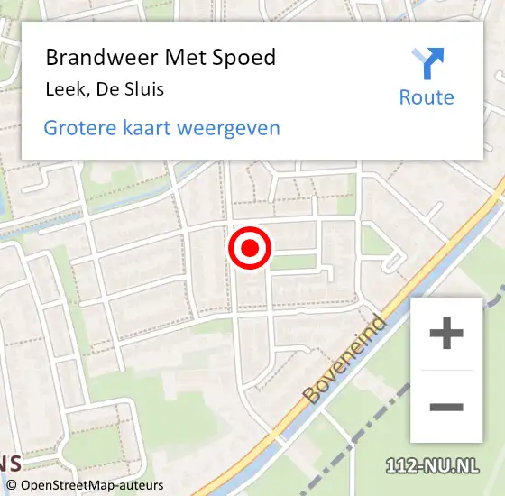 Locatie op kaart van de 112 melding: Brandweer Met Spoed Naar Leek, De Sluis op 17 februari 2022 02:28