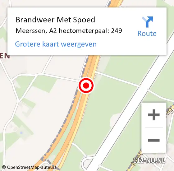 Locatie op kaart van de 112 melding: Brandweer Met Spoed Naar Meerssen, A2 hectometerpaal: 249 op 17 februari 2022 02:55