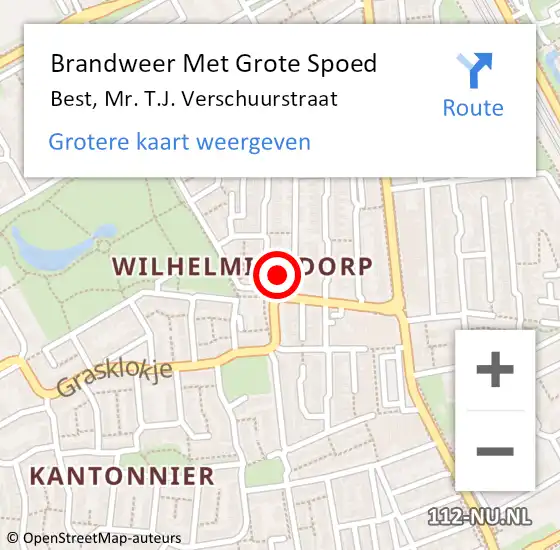 Locatie op kaart van de 112 melding: Brandweer Met Grote Spoed Naar Best, Mr. T.J. Verschuurstraat op 17 februari 2022 03:07