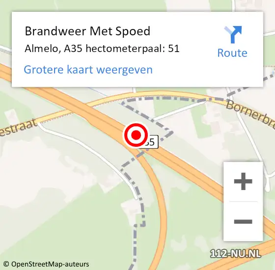 Locatie op kaart van de 112 melding: Brandweer Met Spoed Naar Almelo, A35 hectometerpaal: 51 op 17 februari 2022 03:16