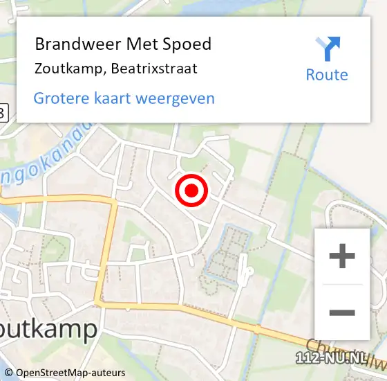 Locatie op kaart van de 112 melding: Brandweer Met Spoed Naar Zoutkamp, Beatrixstraat op 17 februari 2022 03:21