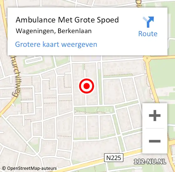 Locatie op kaart van de 112 melding: Ambulance Met Grote Spoed Naar Wageningen, Berkenlaan op 17 februari 2022 03:47