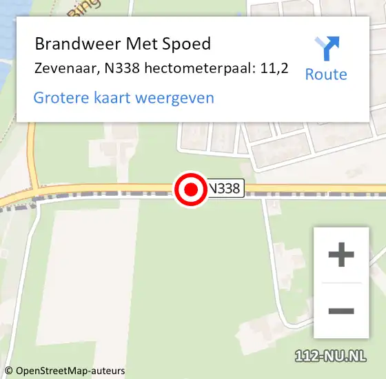 Locatie op kaart van de 112 melding: Brandweer Met Spoed Naar Zevenaar, N338 hectometerpaal: 11,2 op 17 februari 2022 04:00