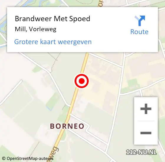 Locatie op kaart van de 112 melding: Brandweer Met Spoed Naar Mill, Vorleweg op 17 februari 2022 04:07