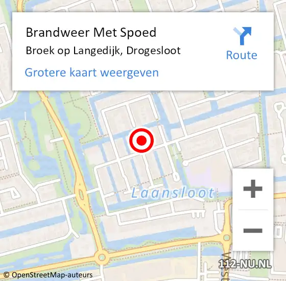 Locatie op kaart van de 112 melding: Brandweer Met Spoed Naar Broek op Langedijk, Drogesloot op 17 februari 2022 04:28