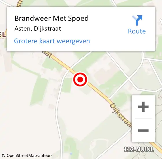 Locatie op kaart van de 112 melding: Brandweer Met Spoed Naar Asten, Dijkstraat op 17 februari 2022 04:29