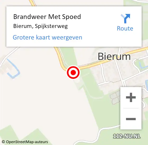 Locatie op kaart van de 112 melding: Brandweer Met Spoed Naar Bierum, Spijksterweg op 17 februari 2022 04:29