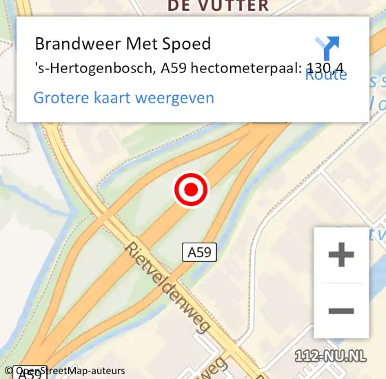 Locatie op kaart van de 112 melding: Brandweer Met Spoed Naar 's-Hertogenbosch, A59 hectometerpaal: 130,4 op 17 februari 2022 04:54