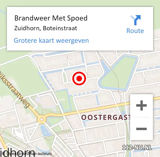 Locatie op kaart van de 112 melding: Brandweer Met Spoed Naar Zuidhorn, Boteinstraat op 17 februari 2022 05:01