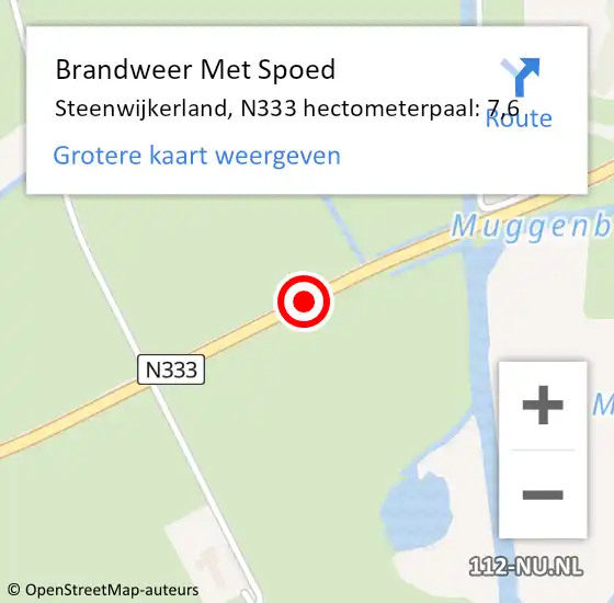 Locatie op kaart van de 112 melding: Brandweer Met Spoed Naar Steenwijkerland, N333 hectometerpaal: 7,6 op 17 februari 2022 05:06