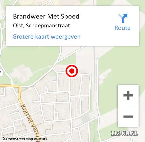 Locatie op kaart van de 112 melding: Brandweer Met Spoed Naar Olst, Schaepmanstraat op 17 februari 2022 05:09