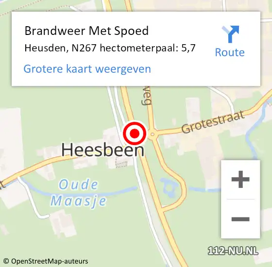 Locatie op kaart van de 112 melding: Brandweer Met Spoed Naar Heusden, N267 hectometerpaal: 5,7 op 17 februari 2022 05:14