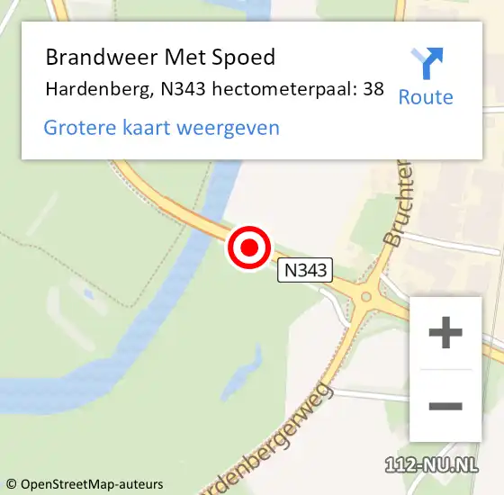 Locatie op kaart van de 112 melding: Brandweer Met Spoed Naar Hardenberg, N343 hectometerpaal: 38 op 17 februari 2022 05:21