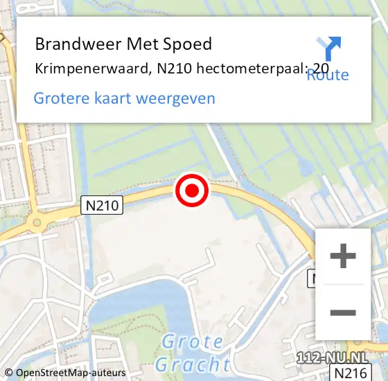 Locatie op kaart van de 112 melding: Brandweer Met Spoed Naar Krimpenerwaard, N210 hectometerpaal: 20 op 17 februari 2022 05:27