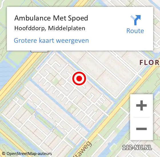 Locatie op kaart van de 112 melding: Ambulance Met Spoed Naar Hoofddorp, Middelplaten op 17 februari 2022 05:38