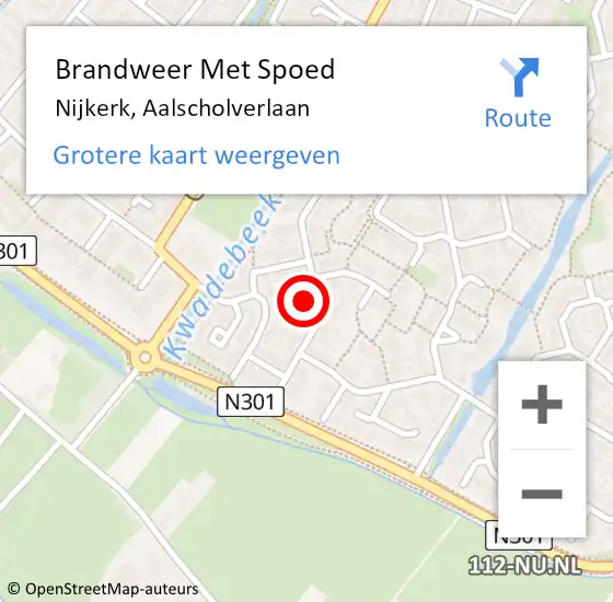 Locatie op kaart van de 112 melding: Brandweer Met Spoed Naar Nijkerk, Aalscholverlaan op 17 februari 2022 05:42