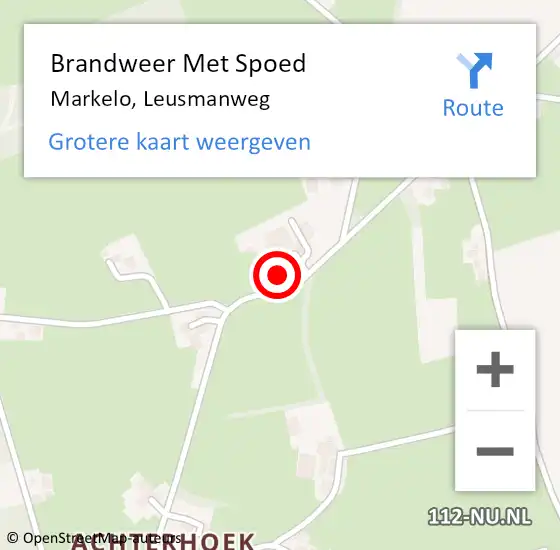 Locatie op kaart van de 112 melding: Brandweer Met Spoed Naar Markelo, Leusmanweg op 17 februari 2022 05:44