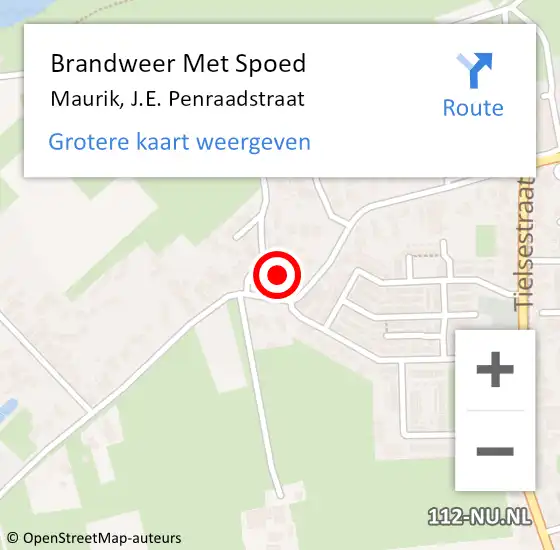 Locatie op kaart van de 112 melding: Brandweer Met Spoed Naar Maurik, J.E. Penraadstraat op 17 februari 2022 05:50