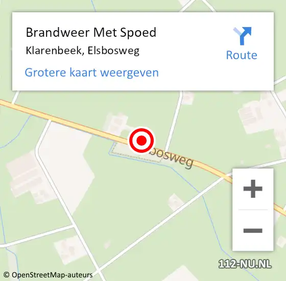 Locatie op kaart van de 112 melding: Brandweer Met Spoed Naar Klarenbeek, Elsbosweg op 17 februari 2022 05:52