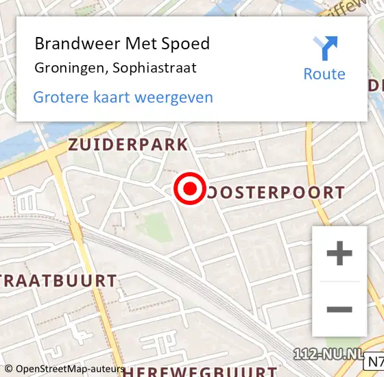 Locatie op kaart van de 112 melding: Brandweer Met Spoed Naar Groningen, Sophiastraat op 17 februari 2022 05:54