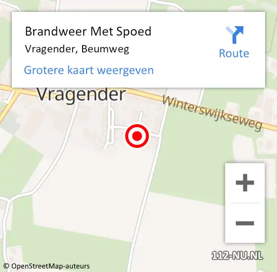 Locatie op kaart van de 112 melding: Brandweer Met Spoed Naar Vragender, Beumweg op 17 februari 2022 06:01