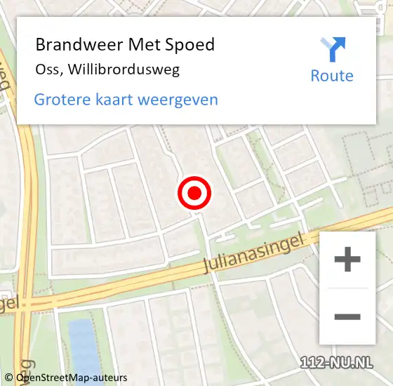 Locatie op kaart van de 112 melding: Brandweer Met Spoed Naar Oss, Willibrordusweg op 17 februari 2022 06:12