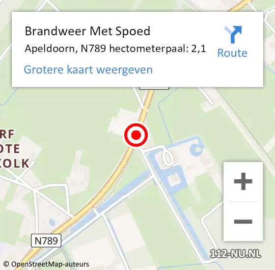 Locatie op kaart van de 112 melding: Brandweer Met Spoed Naar Apeldoorn, N789 hectometerpaal: 2,1 op 17 februari 2022 06:12