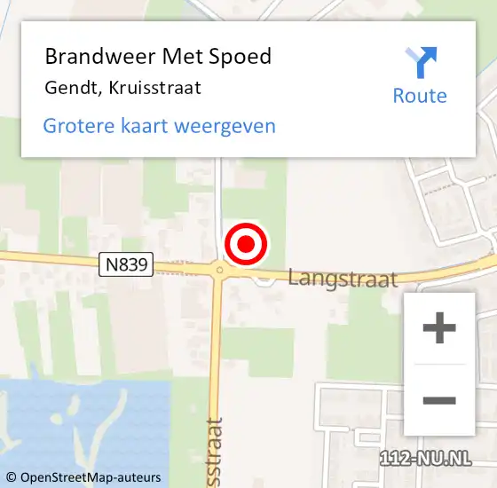 Locatie op kaart van de 112 melding: Brandweer Met Spoed Naar Gendt, Kruisstraat op 17 februari 2022 06:27