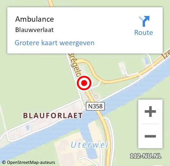 Locatie op kaart van de 112 melding: Ambulance Blauwverlaat op 17 februari 2022 06:31