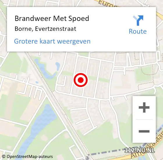 Locatie op kaart van de 112 melding: Brandweer Met Spoed Naar Borne, Evertzenstraat op 17 februari 2022 06:32